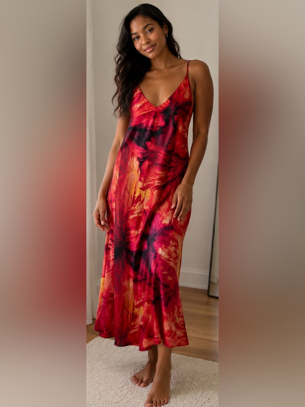 Sensara Chemise Dress Sunset Pinks Gold Sz XL Autumn Wedding Guest Vintage Y2K